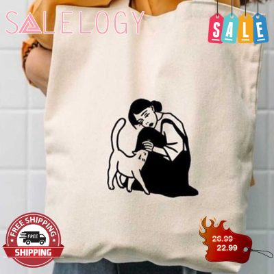 Girl with cat lover tote bag