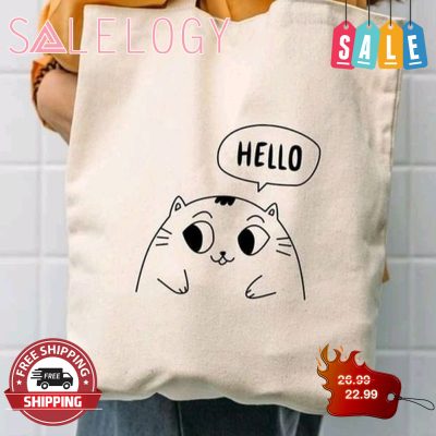 Hello cat lover tote bag