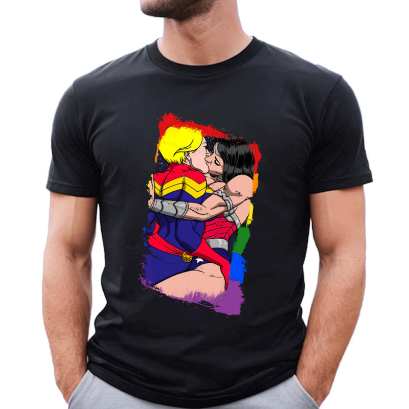 Wonder Women Captain Marvel Kissing LGBT Pride Month 2024 Shirt