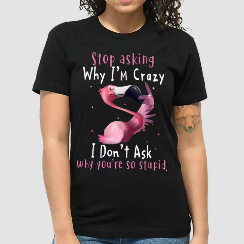 Flamingo Stop Asking Why Im Crazy I Dont Ask Why You Are So Stupid Shirt