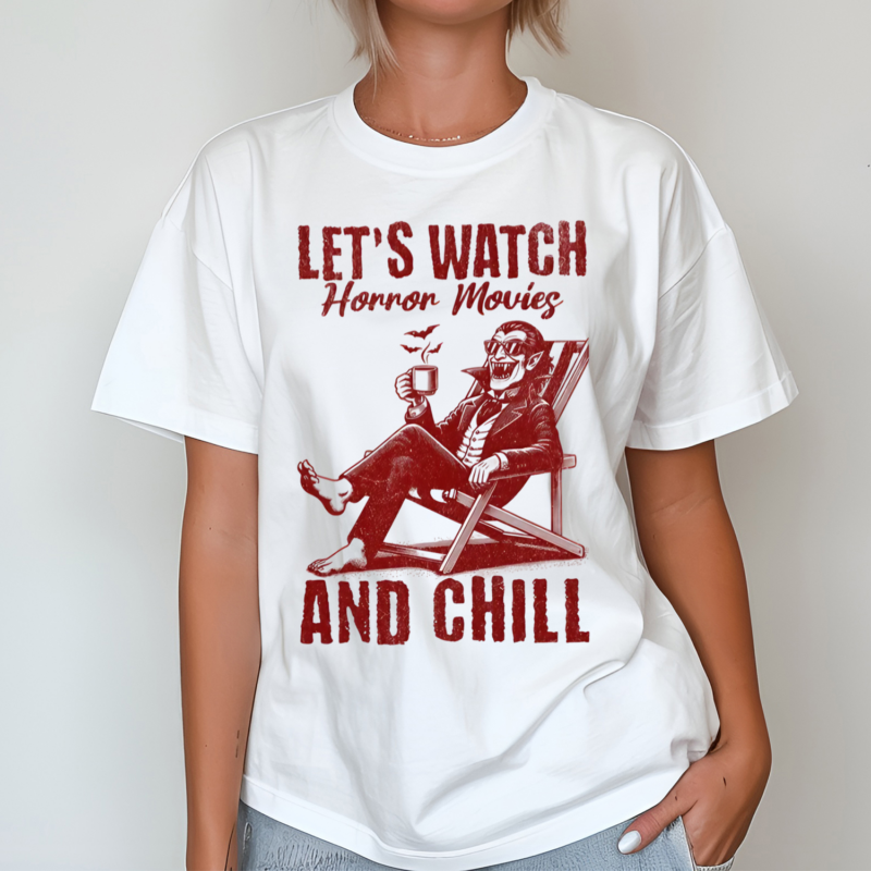 Lets Watch Horror Movies and Chill Retro Halloween Shirt