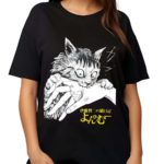 Zade Wearing Junji Ito’s Cat Diary Yon & Mu Cat Bite Shirt