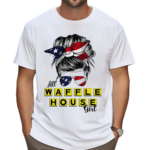 All Waffle House Girl Messy Bun US Flag Shirt