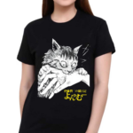 Zade Wearing Junji Ito’s Cat Diary Yon & Mu Cat Bite Shirt