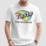 Mimis Mua wearing taste the rainbow T Shirt