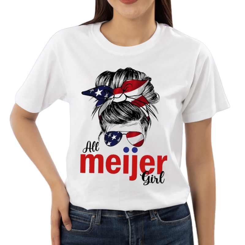 Messy Bun All Meijer Girl American Flag Shirt