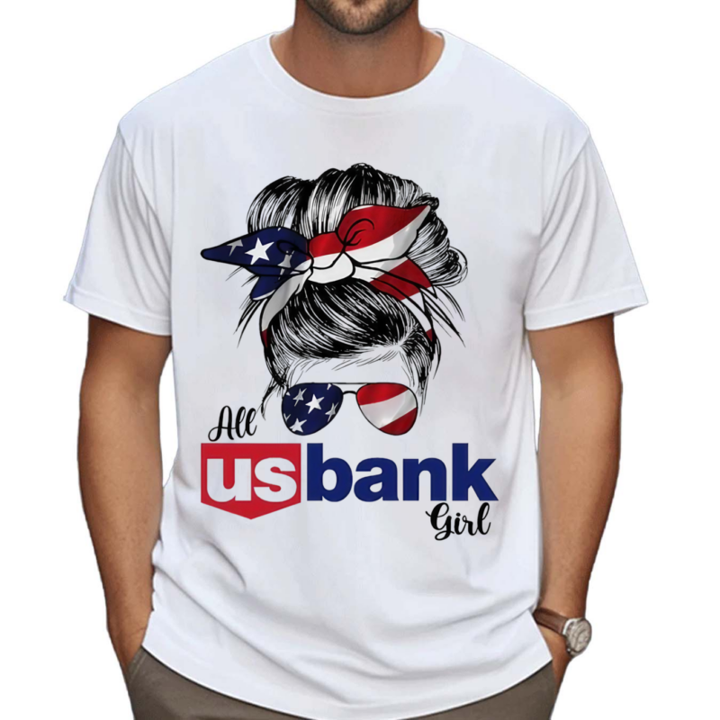 All US Bank Girl Messy Bun US Flag Shirt