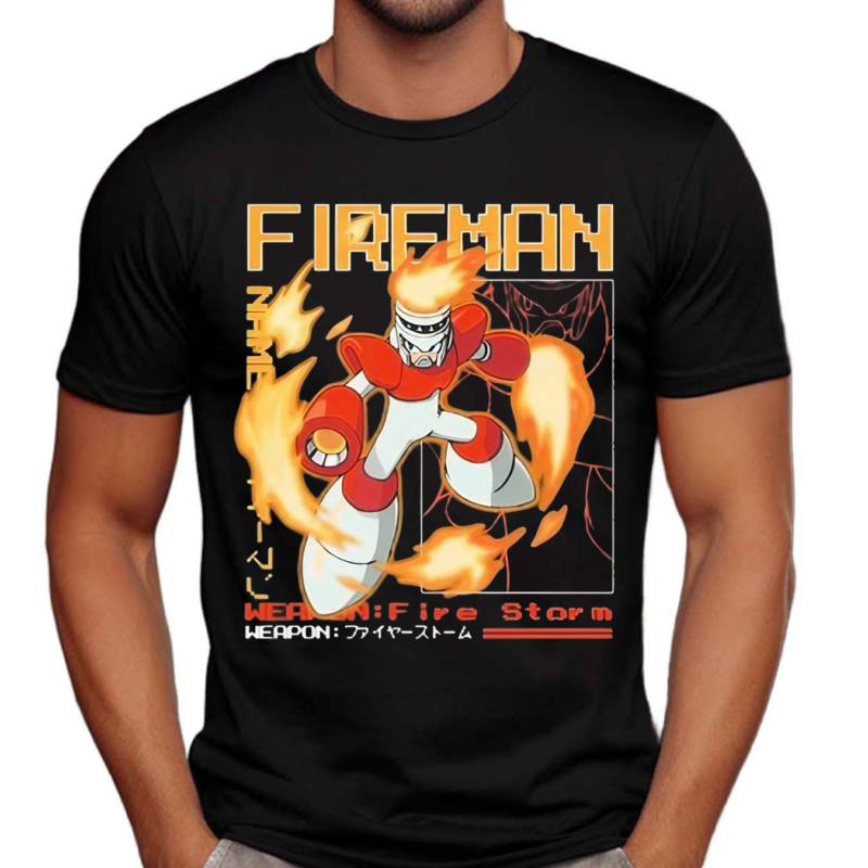 Megaman Capcom Fireman Large Print Shirt