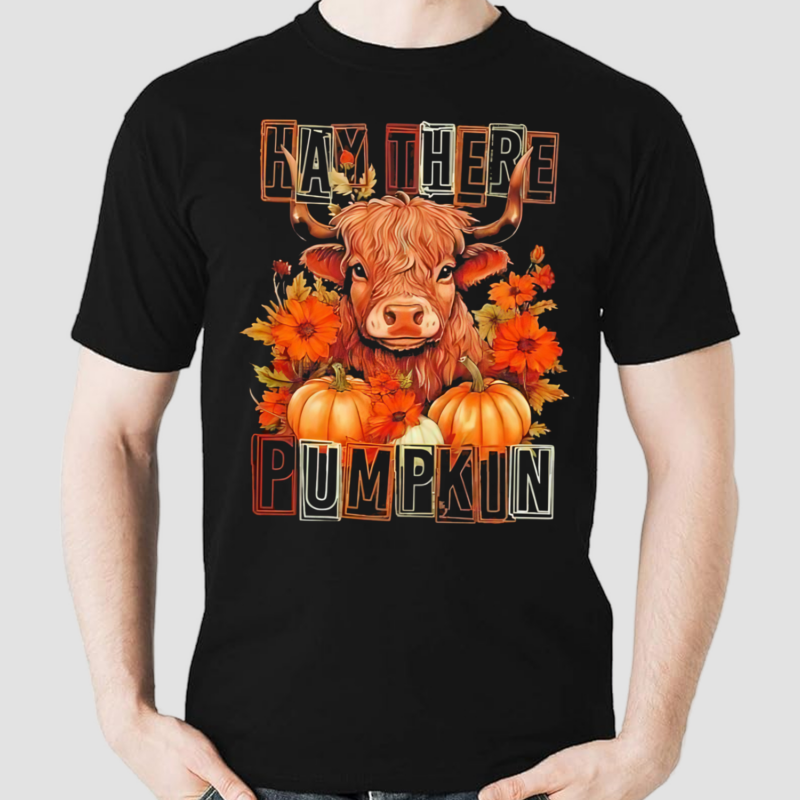 Hay There Pumkin Highland Cow Fall Autumn Thanksgiving Shirt