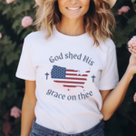 Women’s God shed His grace on thee Flag Print Shirt