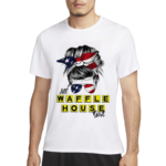 All Waffle House Girl Messy Bun US Flag Shirt