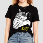 Zade Wearing Junji Ito’s Cat Diary Yon & Mu Cat Bite Shirt