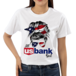 All US Bank Girl Messy Bun US Flag Shirt