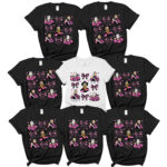 Horror Mugshot Movie Characters With Coquette Bow Matching Family Halloween Shirt