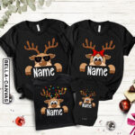 Reindeer Custom With Name Christmas Family Matching Group Shirt