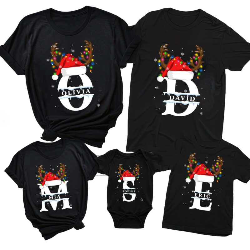 Monogrammed Family Christmas Custom Name Matching Costume Shirt