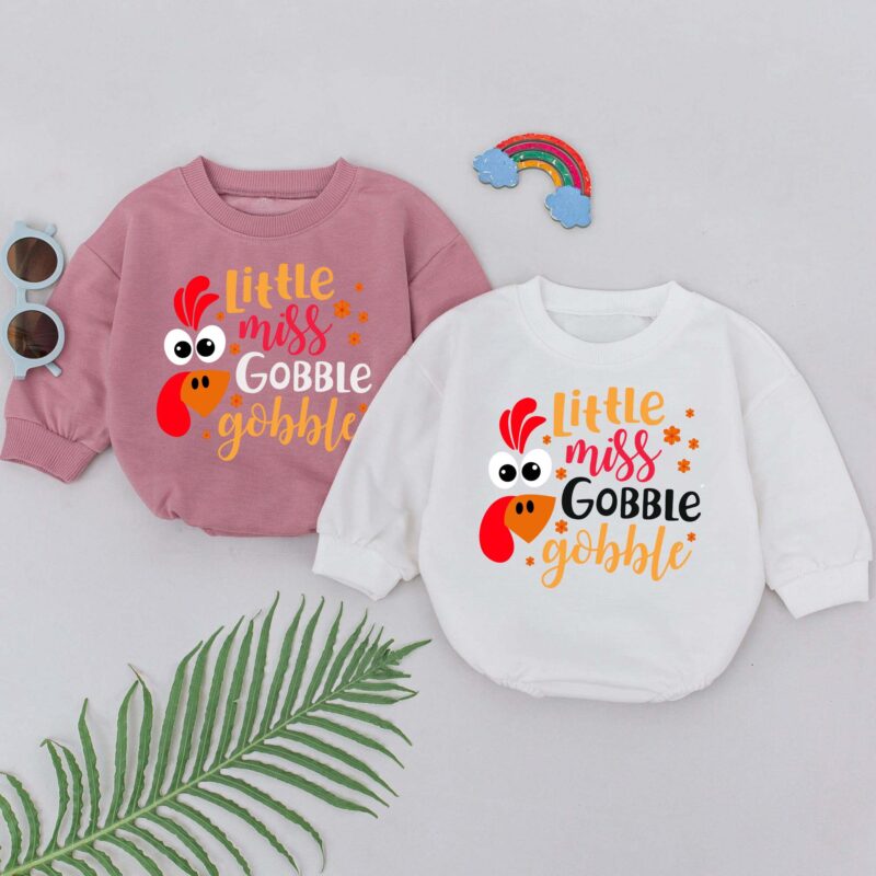 Little Miss Gobble Gobble Thanksgiving Matching Baby Romper