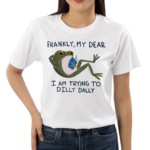 Frog Reading Book Frankly My Dear I Am Trying To Dilly Dally Art Shirt