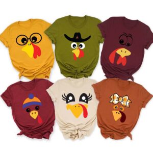 Turkey Faces Thanksgiving Family Group Matching Shirt, Fall Family Group Shirt