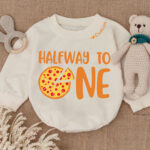 Custom Half Way To One Pizza Birthday Matching Baby Romper