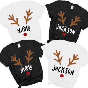 Custom Name Rudolph Reindeer Matching Christmas Shirt