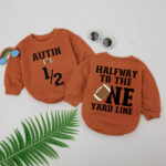 Custom Halfway To The One Yard Line Football Birthday Matching Baby Romper