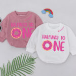 Custom Half Way To One Donut Birthday Matching Baby Romper