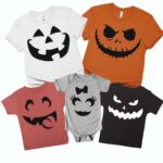 Custom Halloween Pumpkin Face Group Matching Shirt, Pumpkin Face Family Halloween Party Shirt