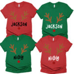 Christmas Reindeer Rudolph Custom Name Matching Christmas Shirt