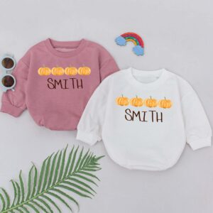 Personalized Pumpkin Halloween Matching Baby Romper