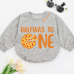 Custom Half Way To One Pizza Birthday Matching Baby Romper