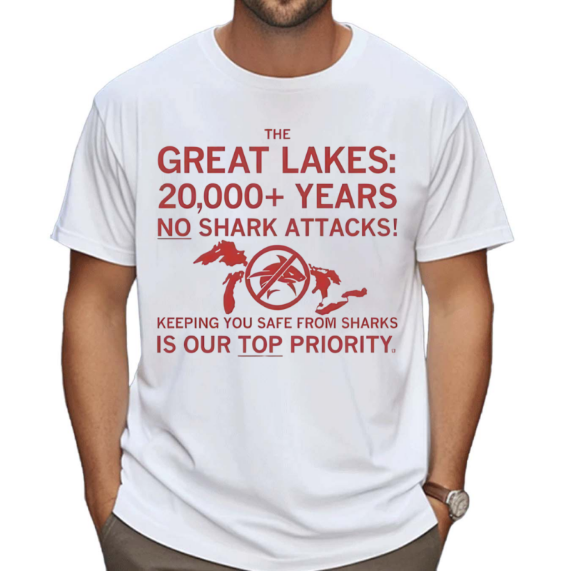 The Great Lakes 20000 Years No Shark Attacks Text Shirt