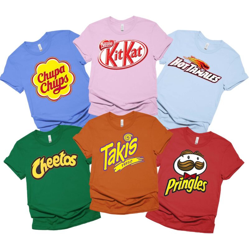 Hot Tamales Fritos Lays Cheetos Group Halloween Group Shirt, Logo Brands Costume Group Shirt