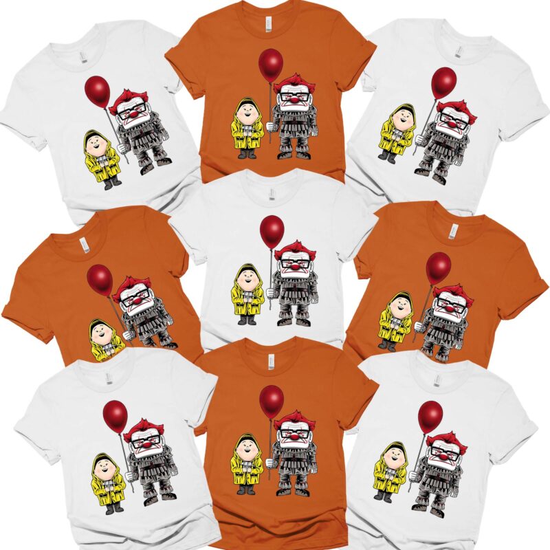 Pixar Up Horror Character Pennywise Carl Fredricksen Russell Halloween Party Matching Family Shirt