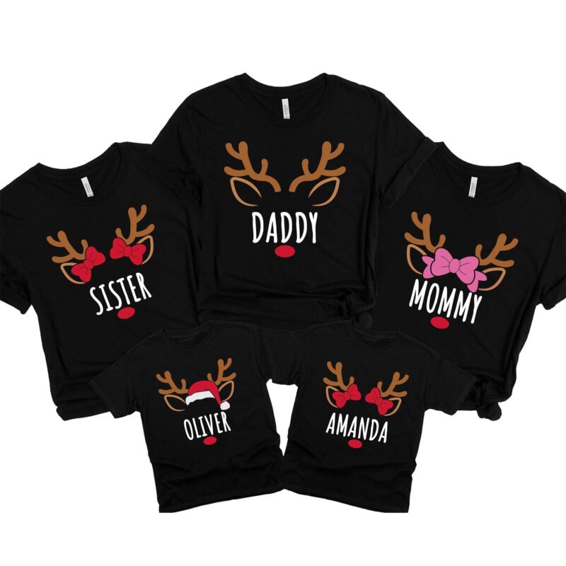 Personalized Reindeer Name Family Matching Christmas Group Shirt