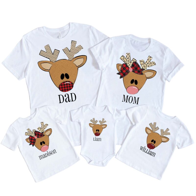 Custom Christmas Deer With Name Matching Family Christmas Shirt