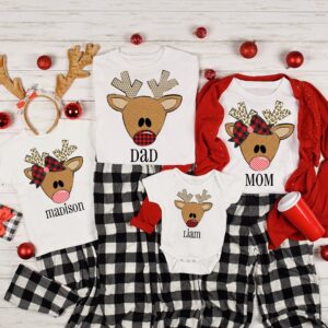 Custom Christmas Deer With Name Matching Family Christmas Shirt