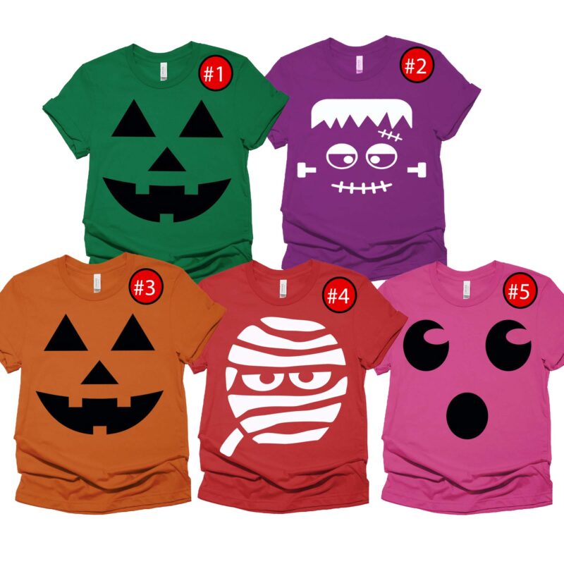 Custom Pumpkin Face Halloween Costume Group Matching Shirt