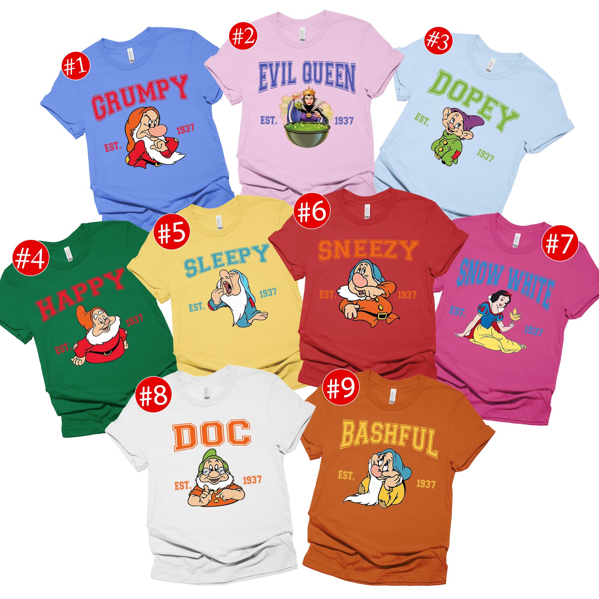 Custom Snow White And Bashful Doc Dopey Happy Sleepy Grumpy Sneezy Family Matching Shirt