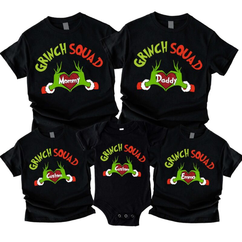 Custom Name With Grinch Family Matching Christmas Party 2024 Shirt