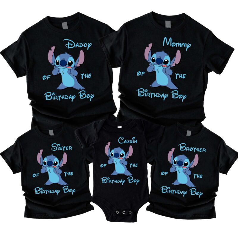 Custom Name Stitch Family Matching Birthday Shirt