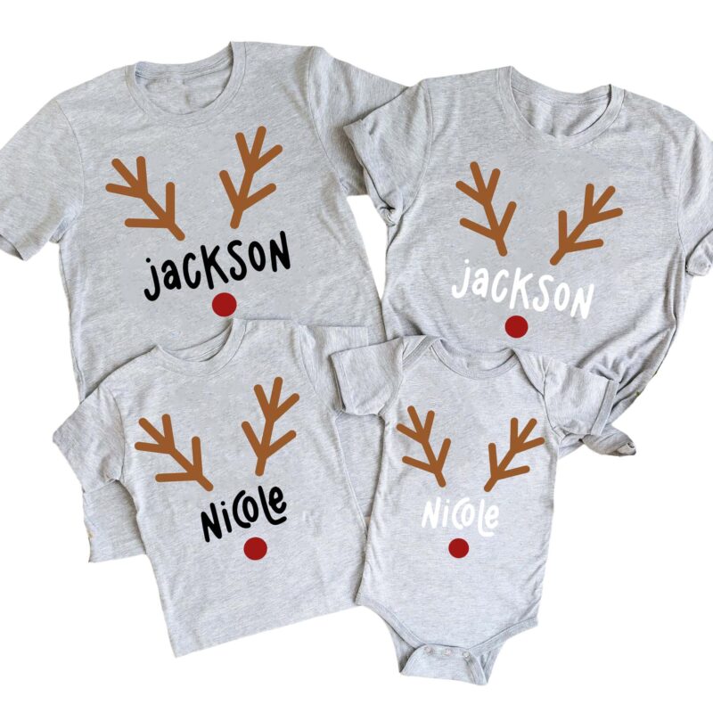 Christmas Reindeer Rudolph Custom Name Matching Christmas Shirt