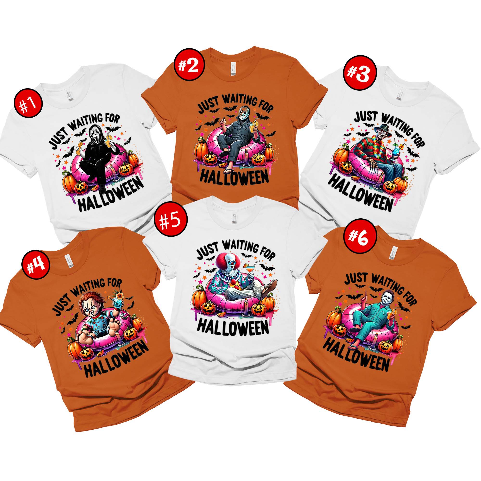 Custom Just Waiting For Horror Movies Characters Halloween Matching Shirt