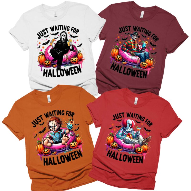 Custom Just Waiting For Horror Movies Characters Halloween Matching Shirt