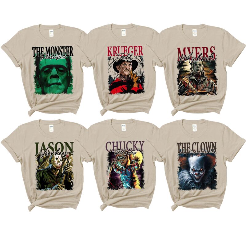 Custom The Monster Frankenstein Krueger Freddy Michael Myers Jason Voorhees Chucky Childs Play The Clown Matching Halloween Shirt