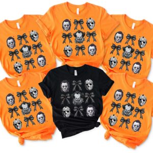 Horror Mugshot Movie Characters Coquette Bow Halloween Matching Shirt