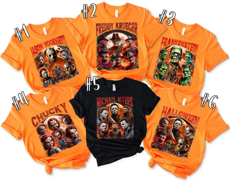 Custom Jason Voorhees Freddy Krueger Frankenstein Chucky Michael Myers Horror Movie Matching Halloween Shirt