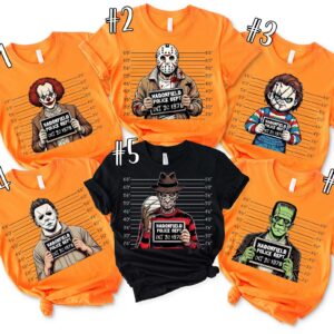 Custom Horror Mugshot Movie Characters For Friends Halloween Matching Shirt