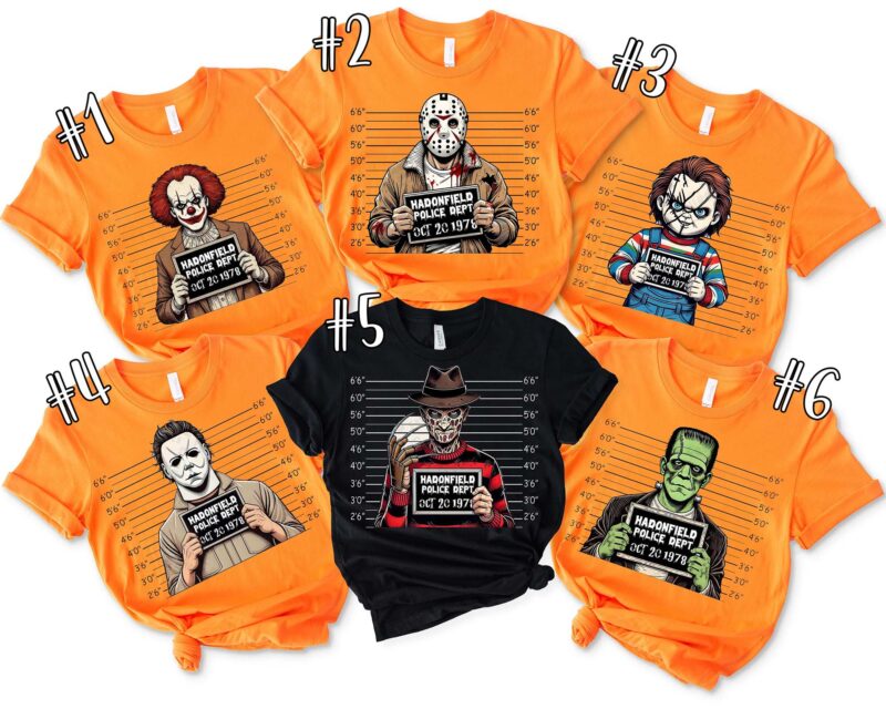 Custom Horror Mugshot Movie Characters For Friends Halloween Matching Shirt