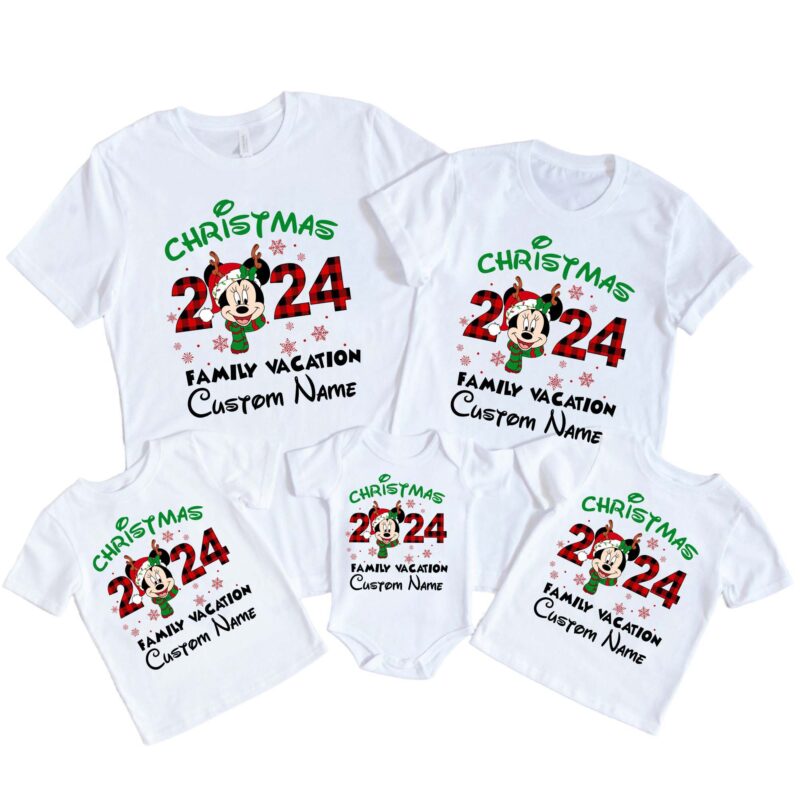 Custom Minnie Mouse Christmas 2024 Family Vacation Christmas Matching Shirt